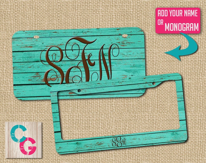 License plate, teal license plate, license plate cover, car art, car tag, front car tag, monogram license, wood license plate, gift for her