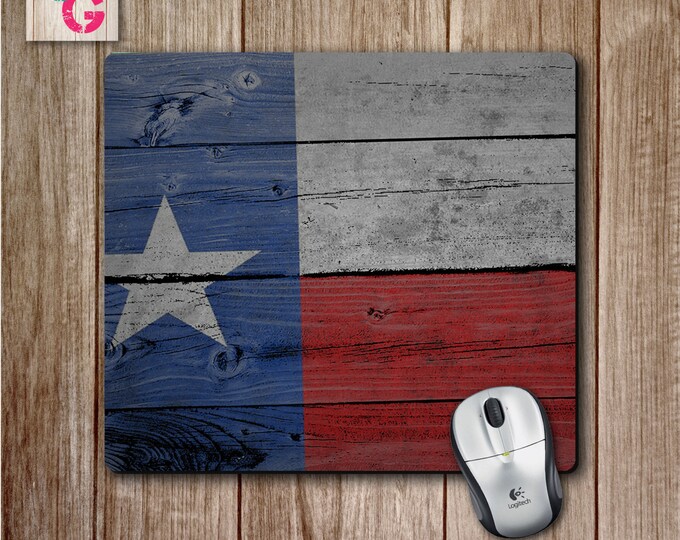 Texas Flag Mouse Pad on Wooden Plank Background