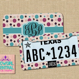 Polka Dot License, Monogram License, Polka Dot gift, sweet 16, car art, custom license plate, personalized license, license plate frame