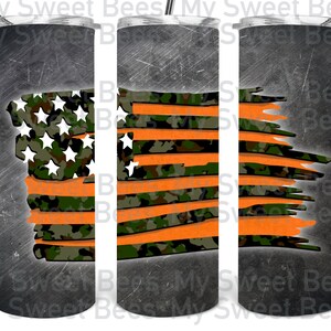 Camo Hunting American Flag Metal Design PNG File Sublimation 20 oz Skinny Tumbler Digital Download