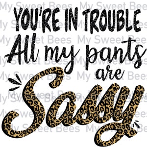Jesteś w tarapatach Wszystkie moje spodnie są Sassy Sassy Pants Leopard Print Glitter Sublimacja Cyfrowe pobieranie pliku PNG