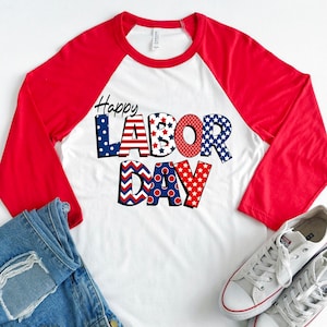 Happy Labor Day Red White and Blue Stars and Stripes Sublimation PNG File Digital Download