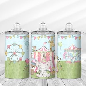 Pastel Cute Elephant Baby Animal Circus Amusement Park Sippy Cup Sublimation PNG File Digital Download