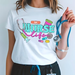 Bright Color Nurse Life Medical design Stethoscope Needle Medicine Hospital PNG File Sublimation DTF Digital Download