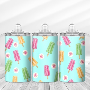 Summertime Bright Fruit Popsicle Tropical Flower Baby Toddler 12 oz Sippy Cup Sublimation PNG File Digital Download
