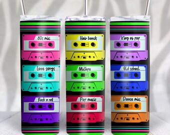 I Love the 80s Cassette Tape Retro Skinny Tumbler Sublimation PNG File Digital Download