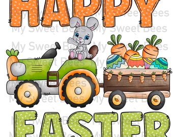 Happy Easter Bunny Farm Tractor Sublimation PNG File Digital Download