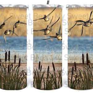 Duck Hunting Flying Duck Dock Cattails PNG File Skinny Tumbler Sublimation Digital Download
