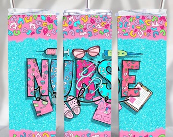 Pastel Leopard Print Nurse RN Skinny Tumbler Sublimation PNG File Digital Download