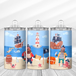 Kids Pirate Treasure Ship Nautical Sippy Cup Sublimation PNG File Digital Download