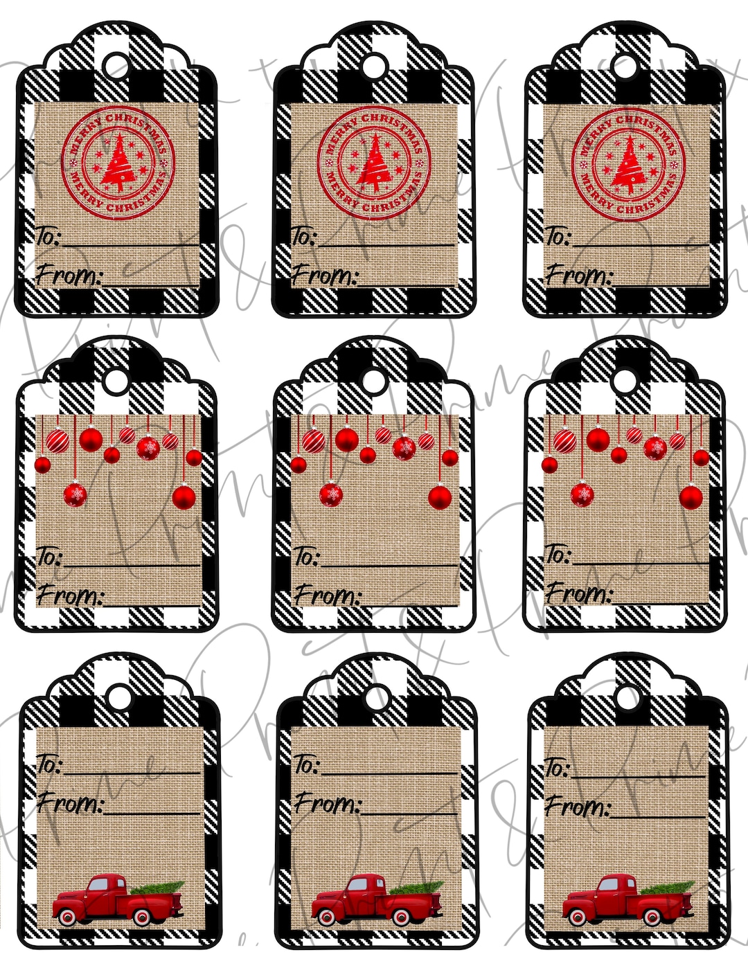 Buffalo Check Red Truck Printable Christmas Gift Tags - Etsy