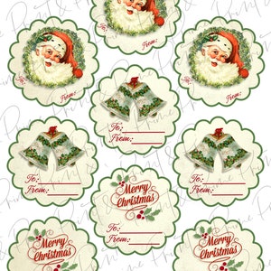 Vintage Santa and Bells Printable Christmas Tags