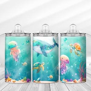 Under The Sea Jellyfish Sea Turtle Ocean Sippy Cup Sublimation PNG File Digital Download