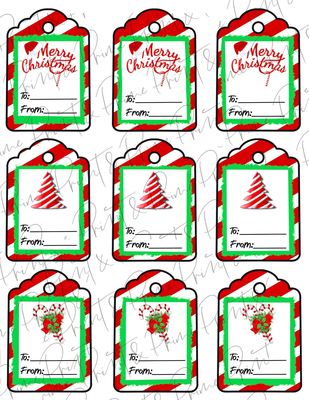 Red and White Candy Cane Tree Printable Christmas Gift Tags - Etsy