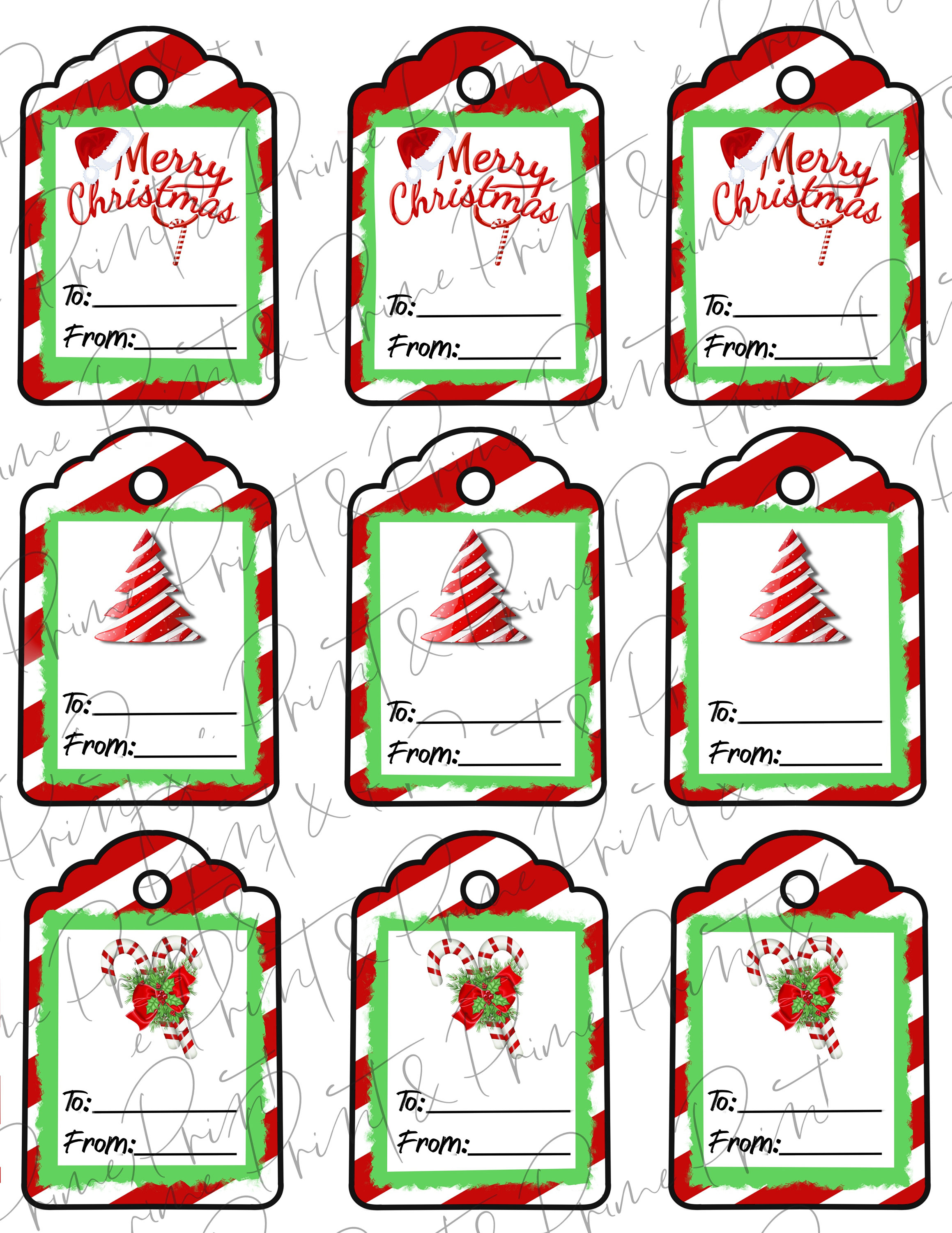 Red and White Candy Cane Tree Printable Christmas Gift Tags - Etsy