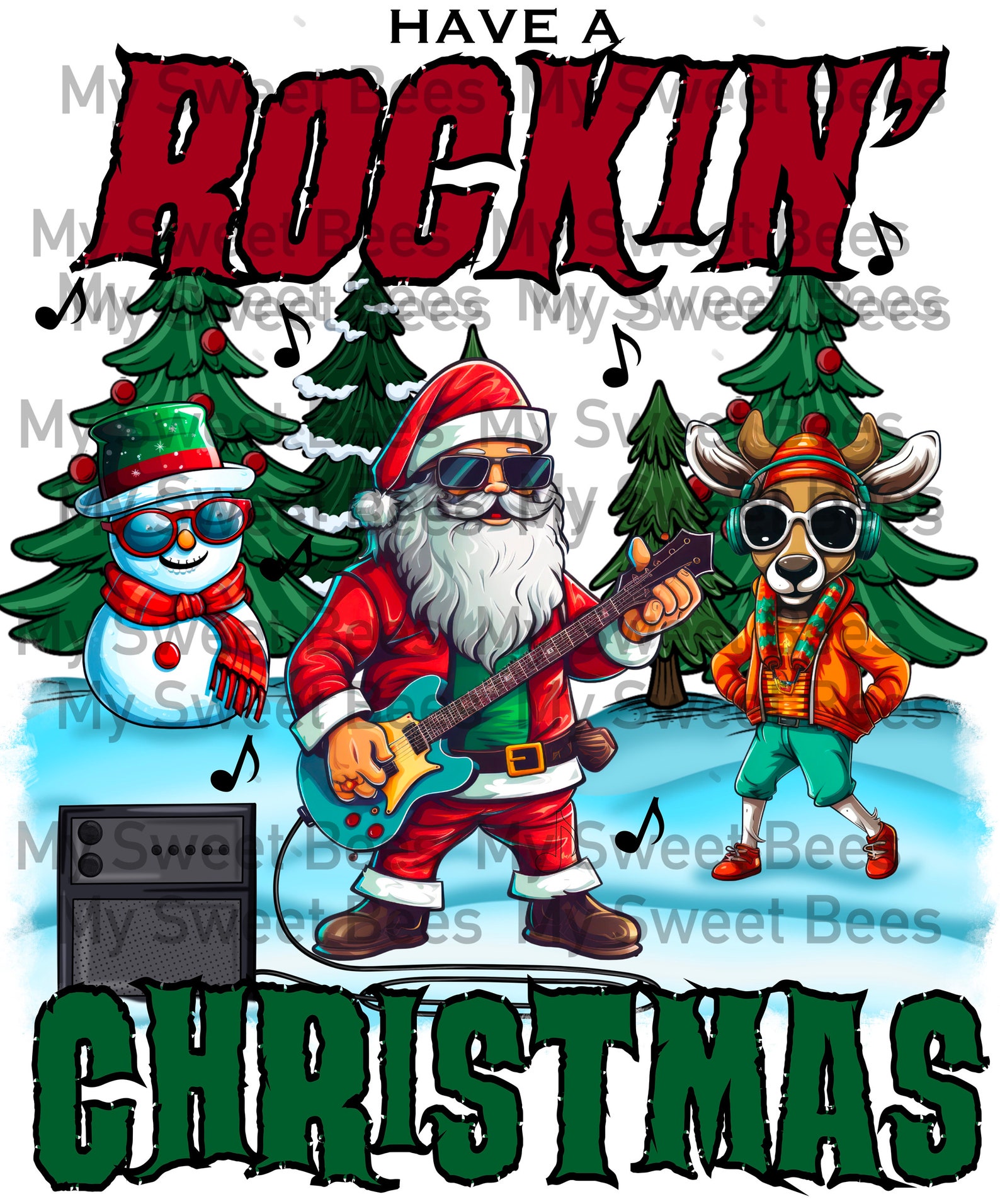 Have A Rockin Christmas Cool Guitar Santa Merry Christmas Sublimation ...