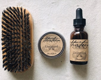 Unscented Beard Brush Grooming Kit, Boar Bristle Brush, Beard Oil and Beard Balm
