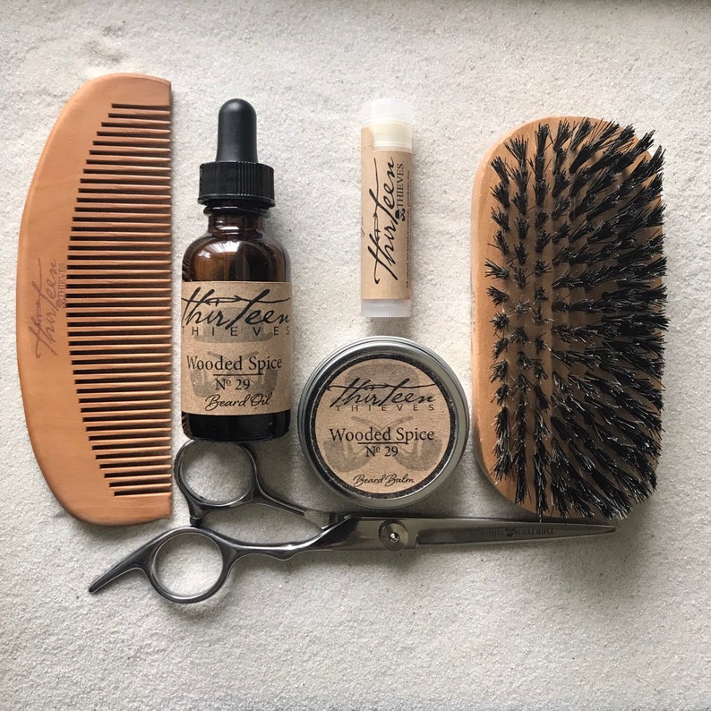 Ultimate Beard Grooming Kit Natural Handmade Beard Balm and Oil Products, Barber Shears, Beard Comb, Boar Bristle Brush, Grooming Tools image 2