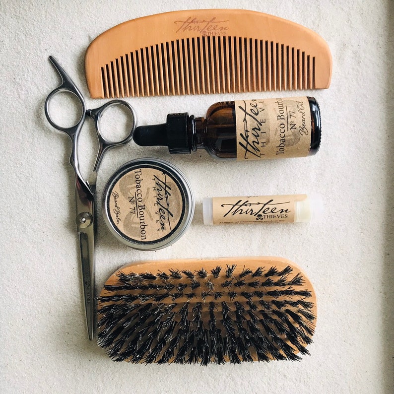 Ultimate Beard Grooming Kit Natural Handmade Beard Balm and Oil Products, Barber Shears, Beard Comb, Boar Bristle Brush, Grooming Tools image 5