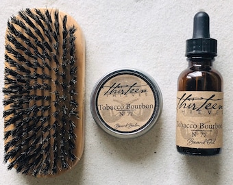 Bartpflege-Kit — Wildschweinborstenbürste, Bio-Bartöl & Balsam, Duftgeschenk für Männer