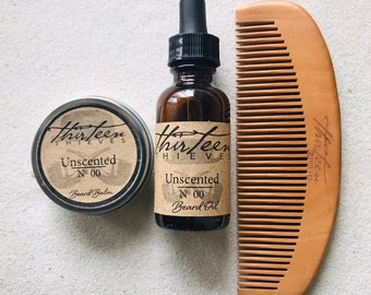 Kit per la cura della barba vichinga: olio da barba, balsamo e pettine in legno di ciliegio, realizzati a mano, idea regalo per uomo.