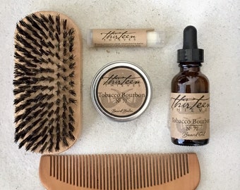Essential Beard Grooming Kit - Natural Beard Balm and Oil with Brush and Comb