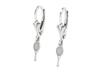 Tennis Racket Drop Earrings - Tennis Jewelry in 925 Sterling Silver | A Perfect Sports Jewelry Gift for the Tennis Enthusiast