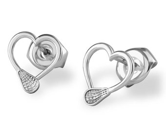 Lacrosse Stick Hearts Stud Earrings./ Girls Lacrosse Jewelry in 925 Silver/  Free Shipping Lacrosse Gifts for Girls/ Lacrosse Coach Gift/