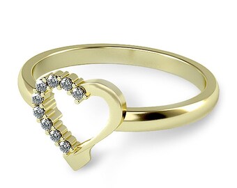 14k Gold Heart Shaped Diamond Rowing Ring