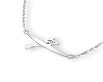 Rowing Single Scull Necklace in Premium Sterling Silver | A Perfect Sports Jewelry Gift for Rowing Fans & Coaches | Premium Athletic Jewelry