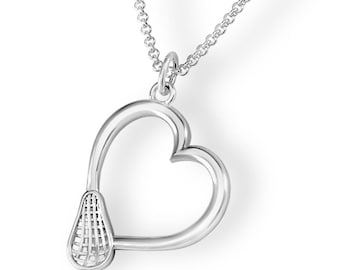 Lacrosse Stick Heart Pendant/ Lacrosse Gift For Girlfriend/ Free Shipping Lacrosse Team Gift/ Lacrosse Themed Jewelry/FREE SHIPPING