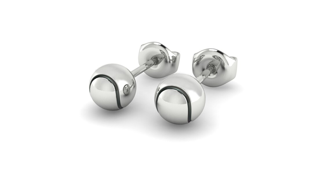 Tennis Ball Stud Earrings Tennis Jewelry in 925 Sterling Silver A