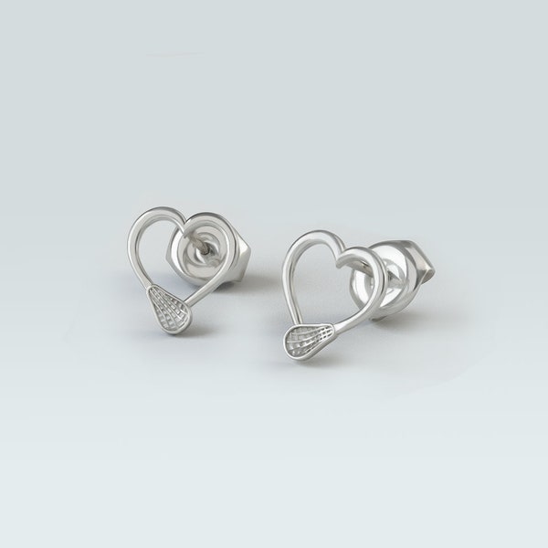 Lacrosse Stick Hearts Stud Earrings./ Girls Lacrosse Jewelry in 925 Silver/  Free Shipping Lacrosse Gifts for Girls/ Lacrosse Coach Gift/