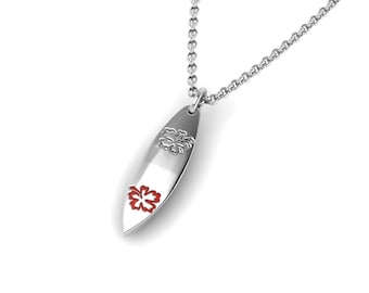 Surfing Pendant with Flowers in Premium Sterling Silver | A Perfect Sports Jewelry Gift for the Surfing Enthusiast