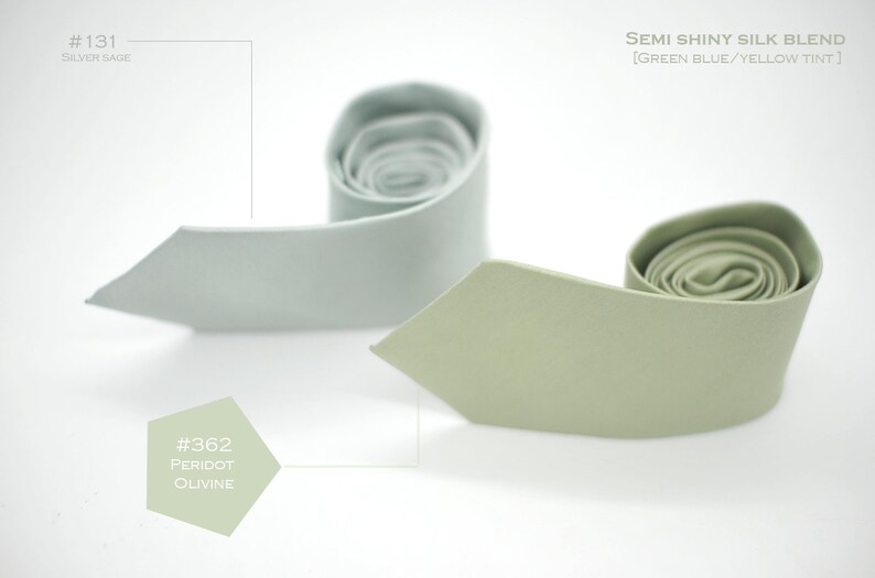 Peridot olivine#362,silver sage#131 green FallAutumn-Spring,wedding groomsmen,wedding,sage grey semi shiny silk blend mute green neck ties