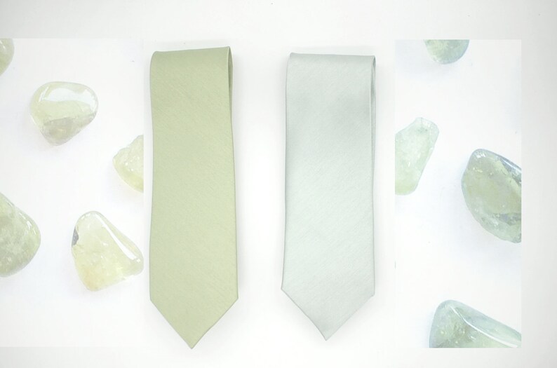 Peridot olivine#362,silver sage#131 green FallAutumn-Spring,wedding groomsmen,wedding,sage grey semi shiny silk blend mute green neck ties