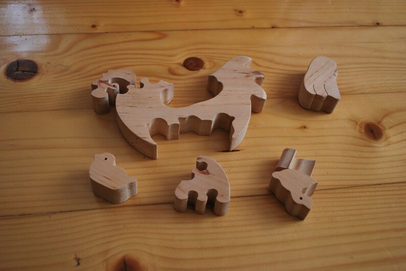 Chicken Hen with chicks Wooden chicken Wooden handmade toys Eco friendly toy