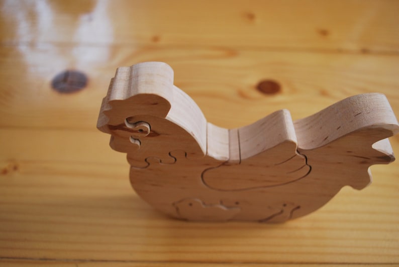 Chicken Hen with chicks Wooden chicken Wooden handmade toys Eco friendly toy