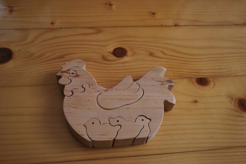 Chicken Hen with chicks Wooden chicken Wooden handmade toys Eco friendly toy