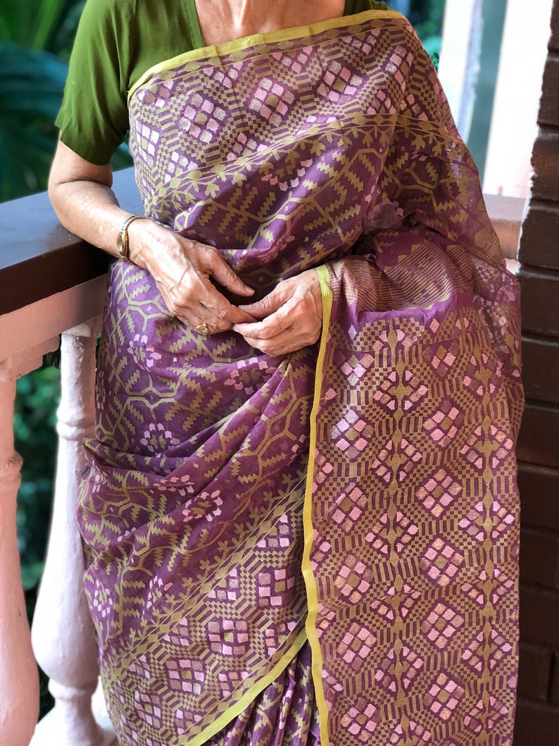 Handwoven Pure Cotton Bangladeshi Dhakai Jamdani mauve and Etsy