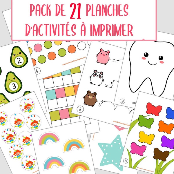 Pack de 21 Planches d'Activités éduco-pédagogiques pour enfants 2-4 ans à imprimer