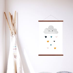 Affiche Art Mural-impresja Numérique-dekoracja Murale-Nuage et Pluie de Cœurs Gris-Chambre d'enfant-bébé