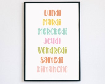 Affiche Semainier - Impression Numérique - Décoration Murale - Jours de la Semaine - Chambre d'enfant - bébé - Alphabet Poster - Plantes