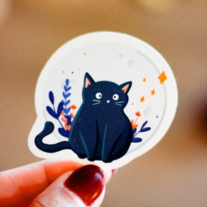 Autocollant Vinyle Résistant à l'eau - Chat Noir et la Lune
