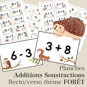 Cartes Additions et Soustractions Illustrées - Forêt