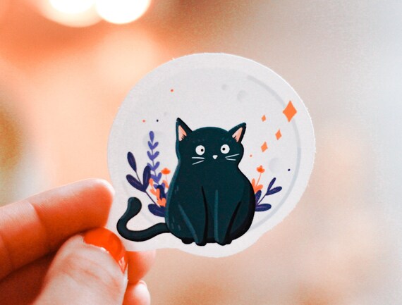 Autocollant Resistant A L Eau Chat Devant Lune Cat And Etsy