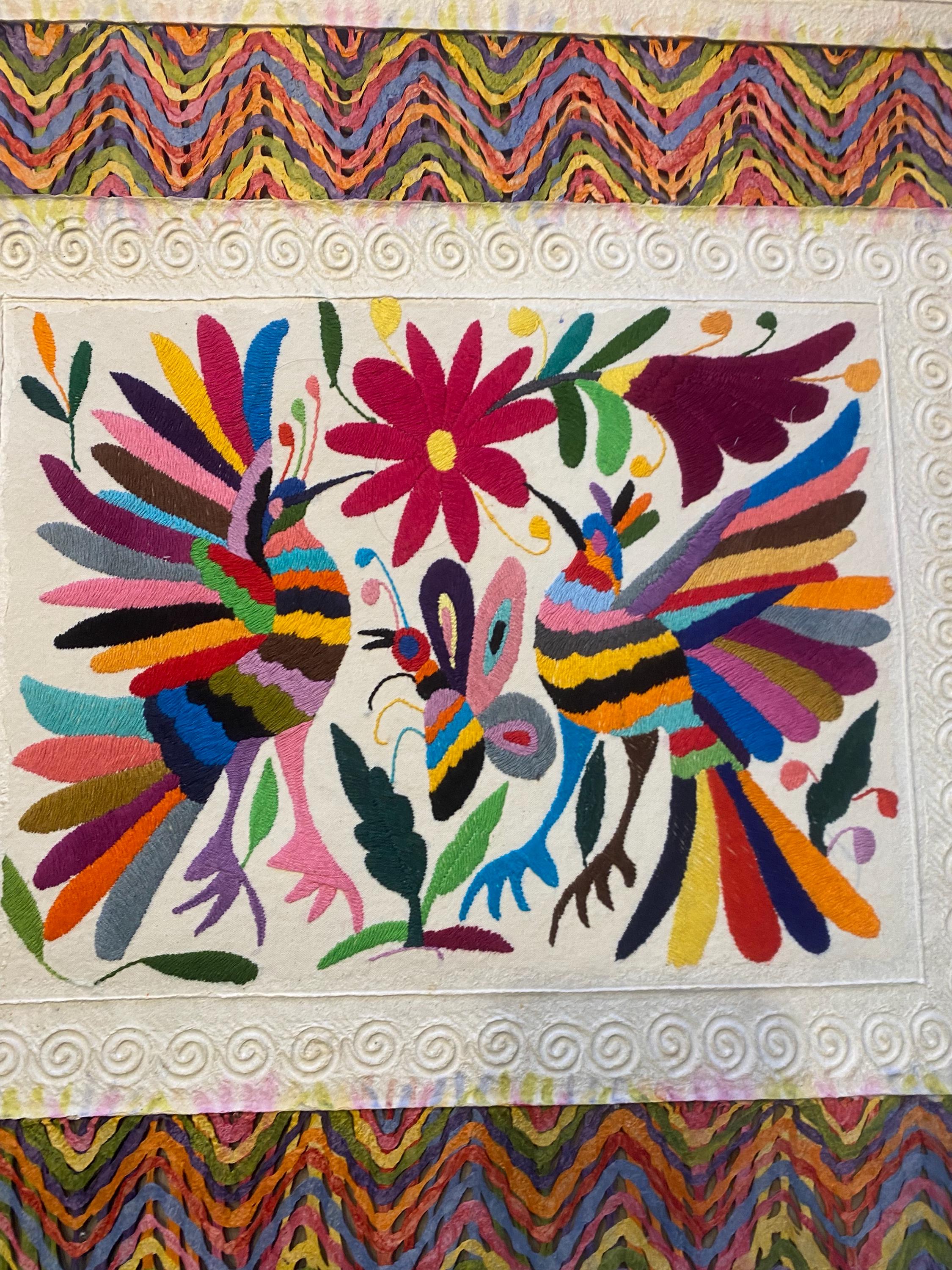 Mexican Amate or Handcrafted Bark Paper With Otomi Culture Embroidery ...