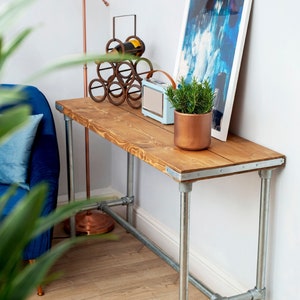 Rustic Console Table on Steel Tube Legs, Industrial Scaffold Board, Reclaimed Bar Table, Solid Wood Hallway Table