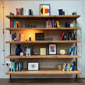 Industrial Style Bookcase Scaffold Board on Steel Tube, Reclaimed, Wooden Shelf Unit