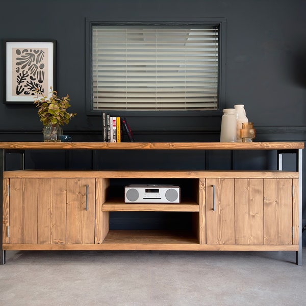 Industrial Sideboard | Media Console Unit, Solid Wooden Storage Cabinet, TV Stand for Living Room, Office, Dining Room | Steel Framework